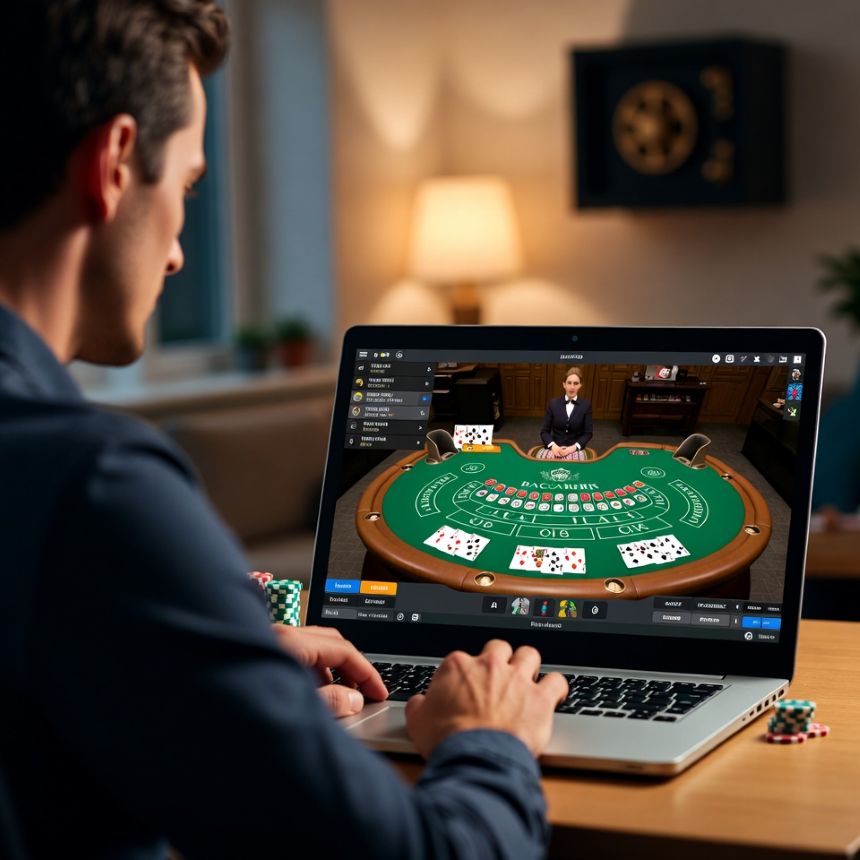live dealer baccarat on a laptop